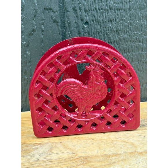 Grant Howard Red Cast Iron Rooster Napkin Holder Tabletop Farmhouse Kitchen - Picture 3 of 4